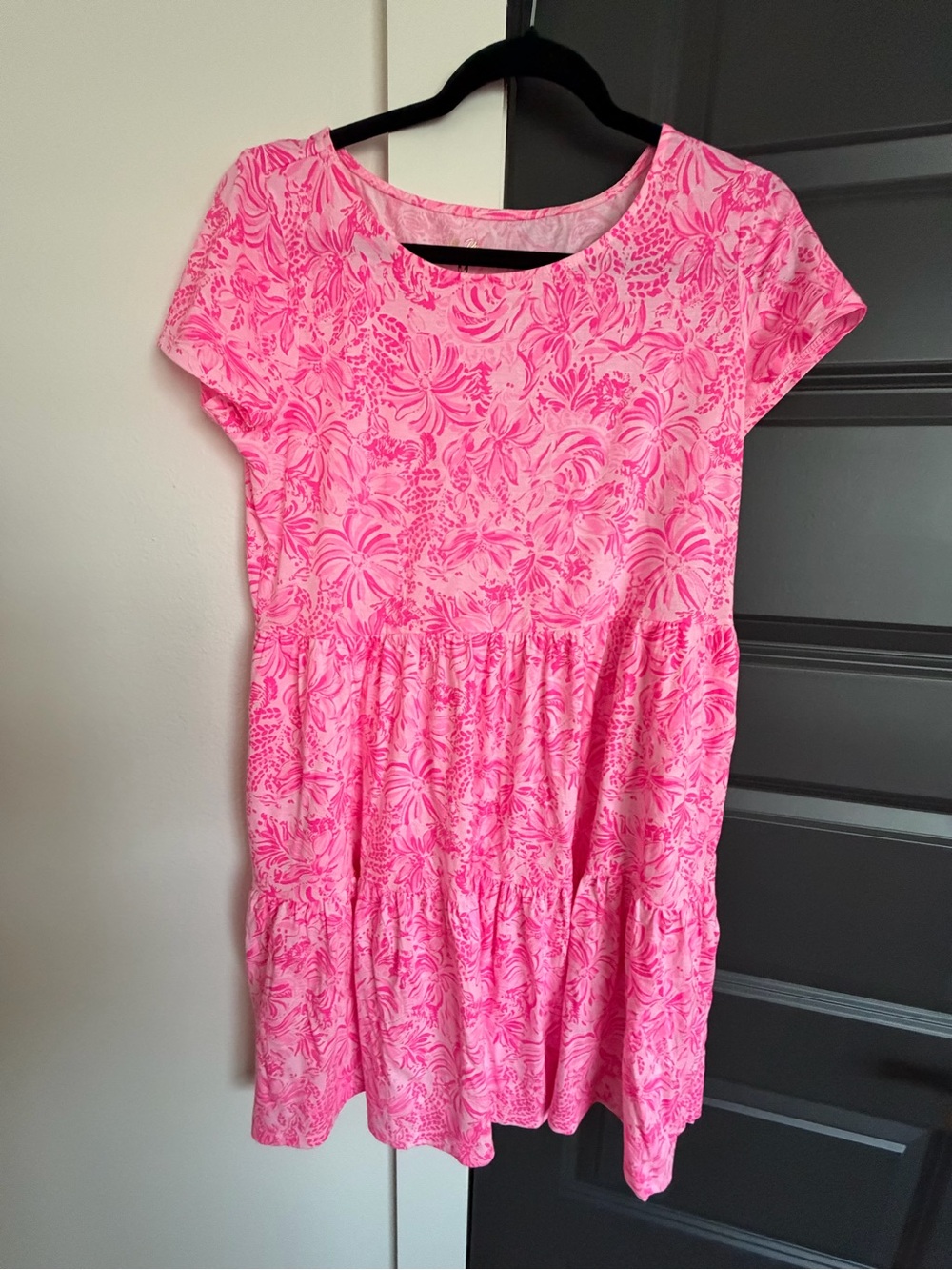 Lilly Pulitzer Hot Pink Floral Tiered Casual Dress